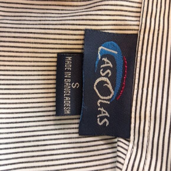 Las olas black and white striped 3/4 sleeve blouse with lace trim hem - Picture 12 of 12